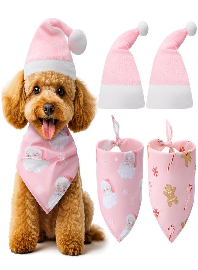 SilTriangle 4 Pcs Pink Christmas Dog Costume Accessories Set Dog Pink Christmas Bandanas Xmas Santa Hats with Elastic Band Pet Holiday Outfit Adjustable Fit for Small Medium Puppy Cats - Image 1